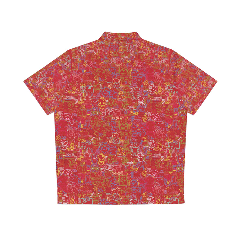 JT Collection - Red Men's Hawaiian Shirt - Graffiti Design