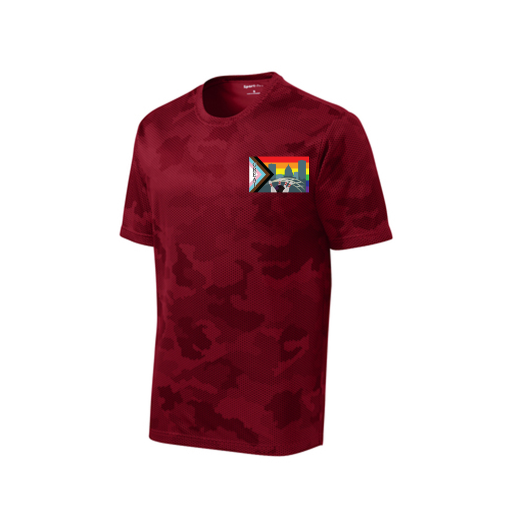 Sport-Tek Men's CamoHex Performance Tee - Moisture-Wicking Polyester, Deep Red, Size L