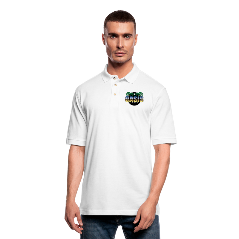 ST4L Sports Men's Pique Polo Shirt - Oasis Lanes - white